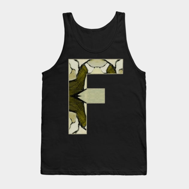 Letter F Monogram Initial Olive Green Pearl White Aesthetic Abstract Pattern Painting On Canvas Tank Top by Go Abstract Art